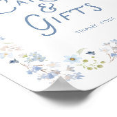 ブルーの花柄の結婚前お祝いカードとギフトサイン ポスター (角)