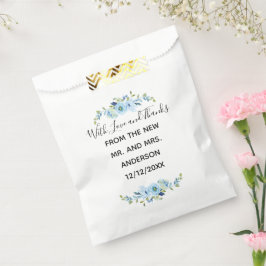 ブルーの花柄の結婚式の引出物袋(名入れ可能) フェイバーバッグ