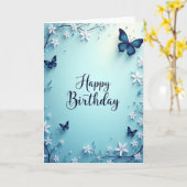 ブルーの花柄の誕生日カード カード (黄色い花)