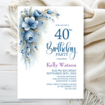 ブルーの花柄の40歳の誕生日パーティー