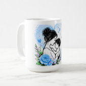 ブルーの花柄の「母は永遠の友達」マグカップ コーヒーマグカップ (正面左)