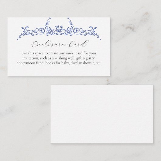 ブルーの花柄オーダーメイド封入カード エンクロージャーカード (正面/裏面)