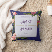 ブルーの花柄カスタムテキスト結婚記念日ギフト クッション (ブランケット)