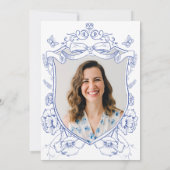 ブルーの花柄カスタムフォト30歳誕生日パーティー 招待状 (裏面)