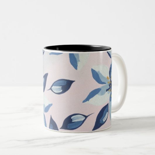 ブルーの花柄コーヒーマグ ツートーンマグカップ (正面右)