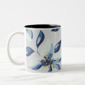 ブルーの花柄コーヒーマグ ツートーンマグカップ (左)