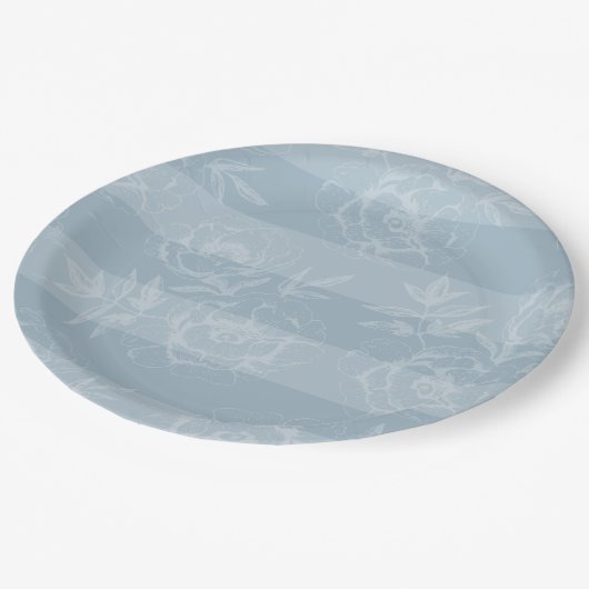 ブルーの花柄ストライプのディナーパーティープレート ペーパープレート (アングル)