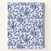 ブルーの花柄スパイラルノートブック 8.5x11 – 青 & 白 ノートブック (裏面)