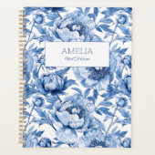 ブルーの花柄チャイナペイント名 現代 無日付 プランナー手帳 (正面)