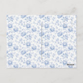 ブルーの花柄チャイナ風バースデーパーティ ポストカード (裏面)