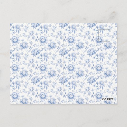 ブルーの花柄チャイナ風バースデーパーティ ポストカード (裏面)