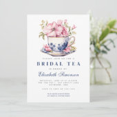 ブルーの花柄ティーカップ Something Blue ブライダルシャワー 招待状 (スタンド正面)