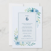 ブルーの花柄テーブルナンバー席次カード 招待状 (裏面)