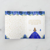 ブルーの花柄ブロンドの髪の女の子の誕生日 カード (内部)