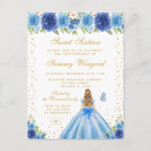 ブルーの花柄ブロンドヘアプリンセス スウィートシックスティーン ポストカード (正面)