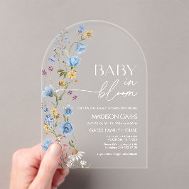 ブルーの花柄ベビーシャワー招待状、Baby in Bloom アクリル招待状