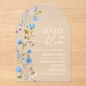 ブルーの花柄ベビーシャワー招待状、Baby in Bloom アクリル招待状 (正面)