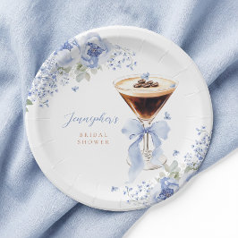 ブルーの花柄マティーニ ブライダルシャワーの紙皿 ペーパープレート
