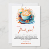 ブルーの花柄ラブがコーヒーをブレンド ブライダルシャワー サンキューカード (正面)