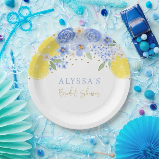 ブルーの花柄レモン メインスクイーズ ブライダルシャワー ペーパープレート (パーティー)