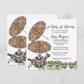 ブルーの花柄急須とアフタヌーンティーパーティー ベビーシャワー 招待状 (正面/裏面)