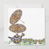 ブルーの花柄急須とティーカップのベビーシャワーパーティー 招待状 (裏面)