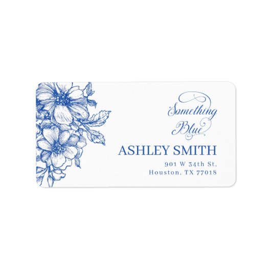ブルーの花柄返信先ラベル ラベル (正面)