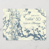 ブルーの花柄50周年招待状 招待状 (正面/裏面)