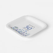 ブルーの花柄 カスタマイズ可能な50歳の誕生日 ペーパープレート (傾斜あり)