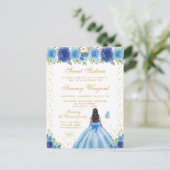 ブルーの花柄 ダークスキンのプリンセス スイート16 ポストカード (スタンド正面)