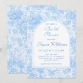 ブルーの花柄 トワル ブライダルシャワーの招待状 招待状 (正面/裏面)