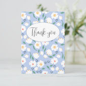 ブルーの花柄 フラット ありがとうカード サンキューカード (スタンド正面)