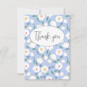 ブルーの花柄 フラット サンクス カード (正面)