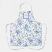 ブルーの花柄 フランス トワール 名入れイニシャル エプロン (正面)