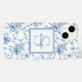 ブルーの花柄 フレンチ トワール モノグラム 名前 Case-Mate iPhoneケース (裏面 (横))