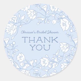 ブルーの花柄 ブライダルシャワーのお礼ステッカー ラウンドシール