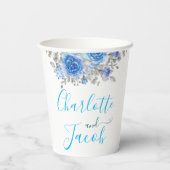 ブルーの花柄 ブライダルシャワーの紙コップ 紙コップ (裏面)