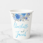 ブルーの花柄 ブライダルシャワーの紙コップ 紙コップ (正面)