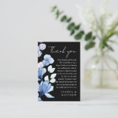 ブルーの花柄 ブラック＆ホワイト ウェディング サンクス プレイスカード (スタンド正面)