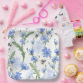 ブルーの花柄 ペーパープレート (パーティー)