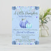 ブルーの花柄 リトルパンプキン ベビーシャワー招待状 招待状 (スタンド正面)