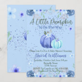 ブルーの花柄 リトルパンプキン ベビーシャワー招待状 招待状 (正面/裏面)