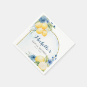 ブルーの花柄 レモン メイン スクイーズ ブライダル シャワー ペーパー スタンダードカクテルナプキン (角)