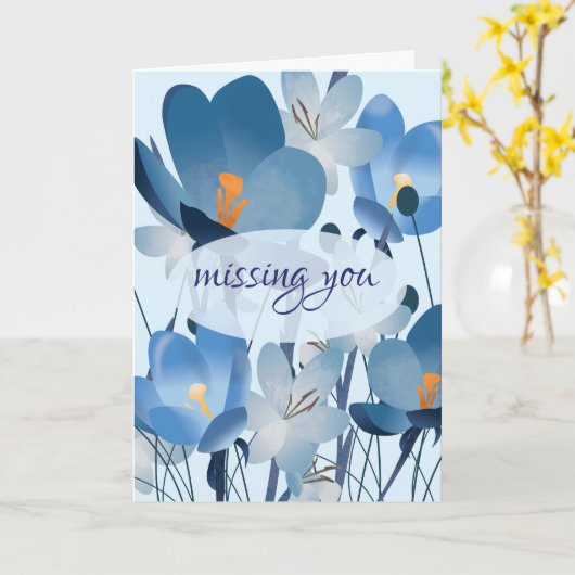 ブルーの花柄　想い出してね カード (黄色い花)