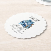 ブルーの花柄 新たな章の始まり ブライダルシャワー ペーパーコースター (アングル)