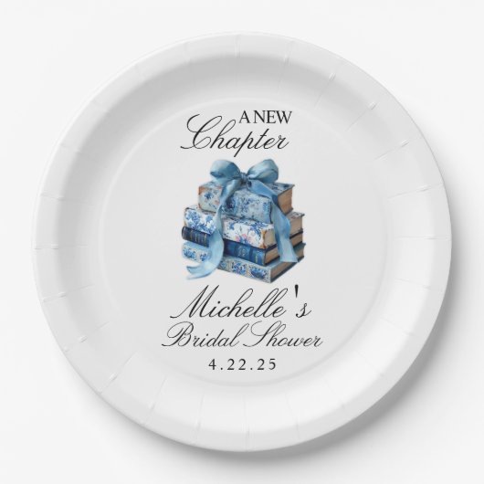 ブルーの花柄 新たな章の始まり ブライダルシャワー ペーパープレート (正面)