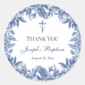 ブルーの花柄 洗礼証明書 ラウンドシール (正面)