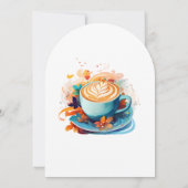 ブルーの花柄 赤ちゃんがコーヒーを淹れている ベビーシャワー 招待状 (裏面)