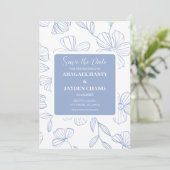 ブルーの花柄 Save the Date 招待状 (スタンド正面)