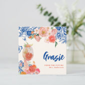 ブルーの花柄 That's Amore ブライダルシャワーのご招待ありがとうございます サンキューカード (スタンド正面)